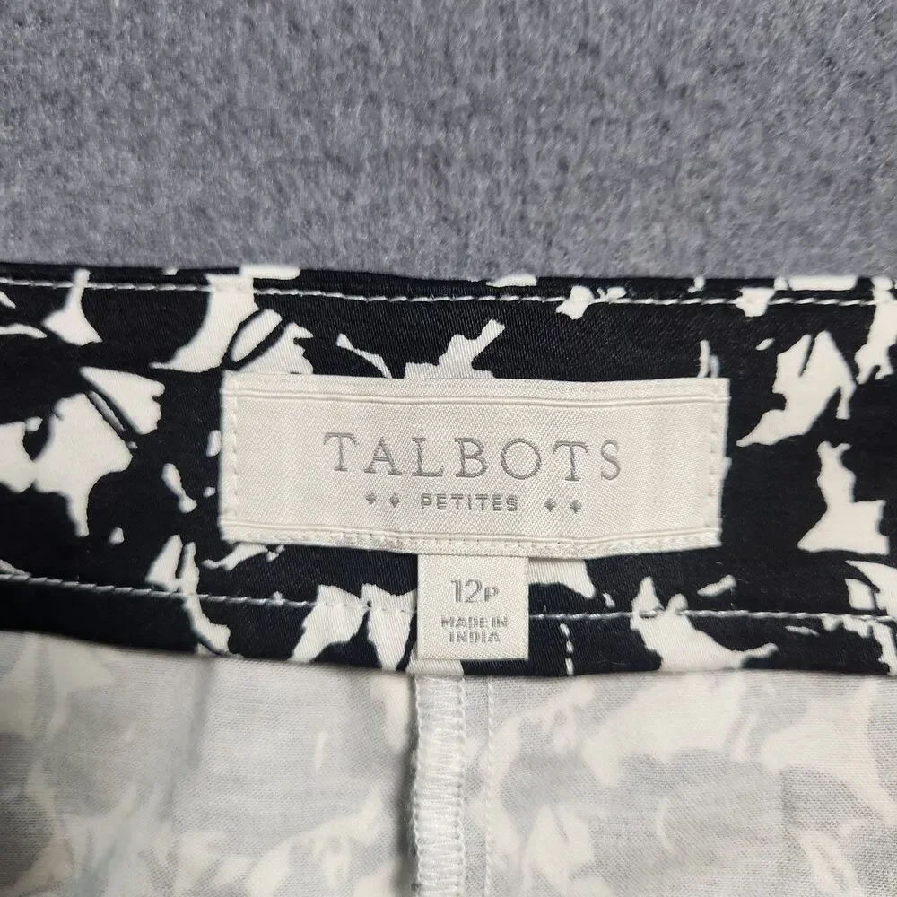 Talbots Heritage Pants Women 12P Black Rose Floral Mid Rise Straight Leg